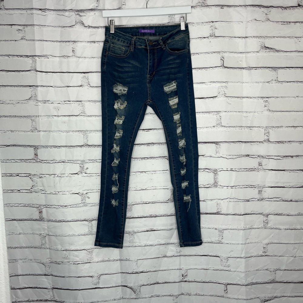 Bamboo Jeans Skinny High Rise Jeans Distressed Stretch Medium Wash Women’s 11/26